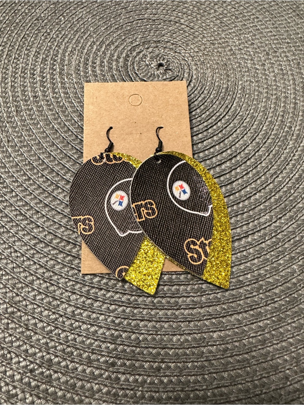 Handmade Pittsburgh SteelersGlitter Football Team Drop Earrings - Black and Gold